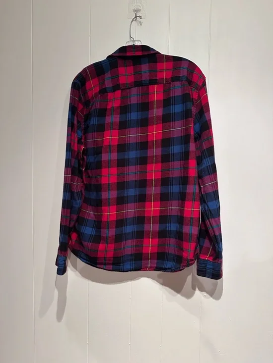 American Eagle Plaid Flannel Shirt Womens Large Red Blue Button Front - Picture 4 of 9